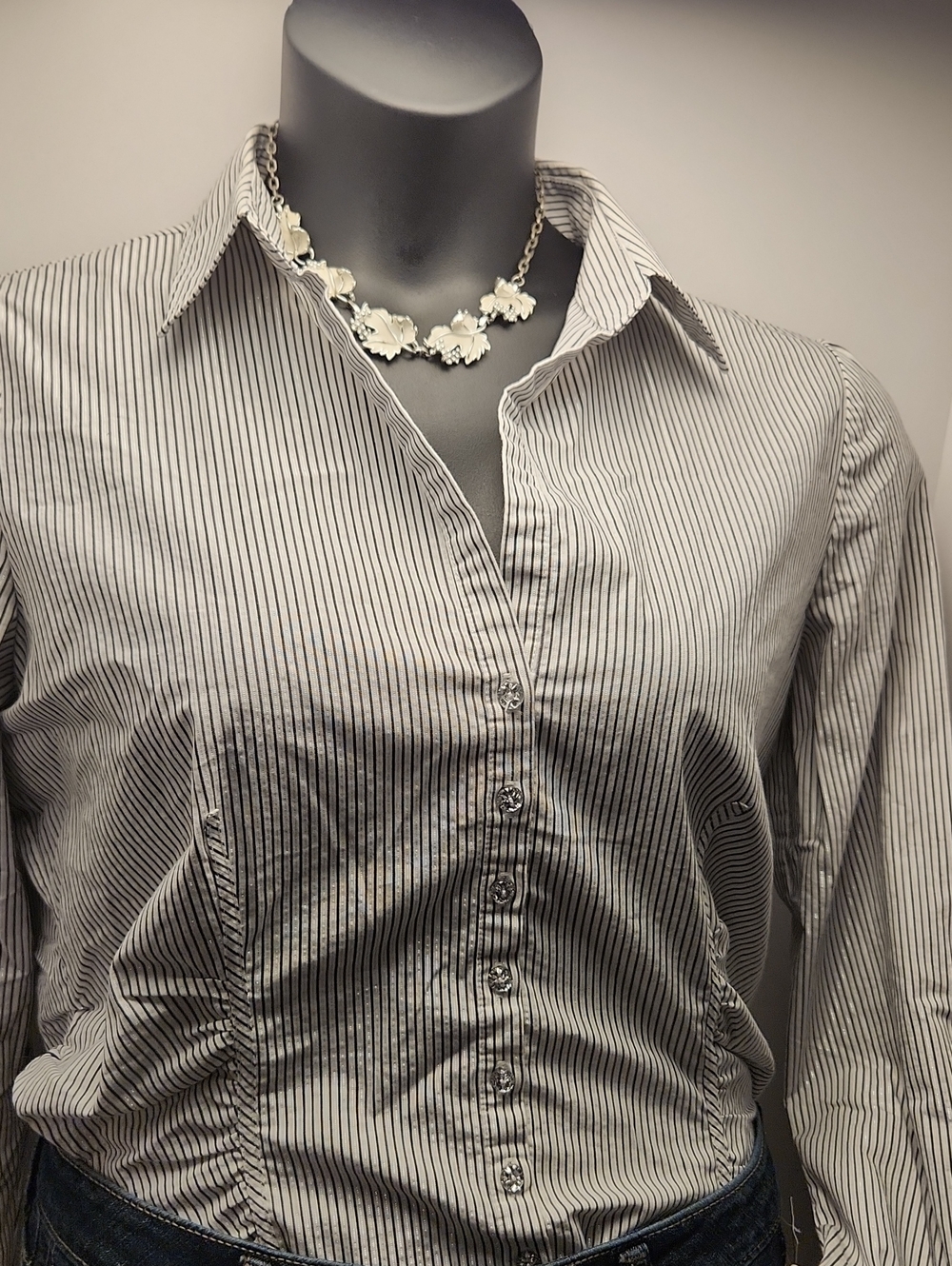 New York & Company Black and White Pinstripe Button-Down Shirt